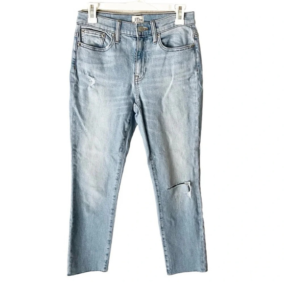 J. Crew Jeans Women's 25 Ripped Slim Boyfriend Light Wash Raw Hem AN075 - Picture 1 of 10